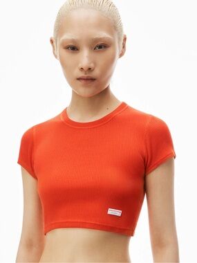 Alexander Wang Cotton Ribbed Crop Tee - Red